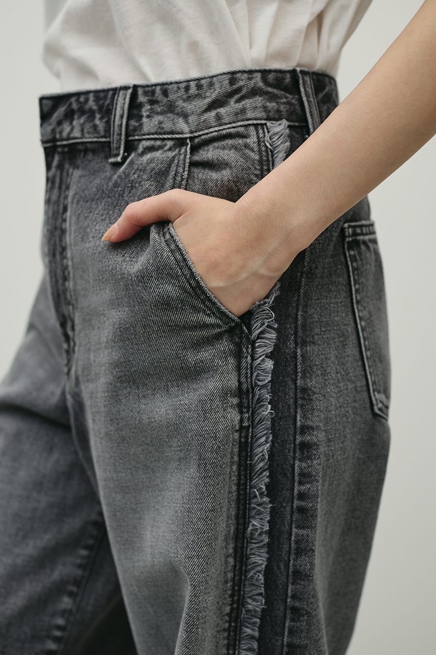 サイドフリンジワイドデニム BLK S