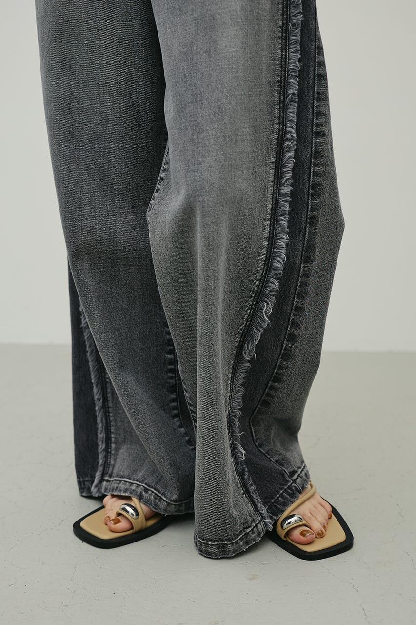 サイドフリンジワイドデニム BLK S