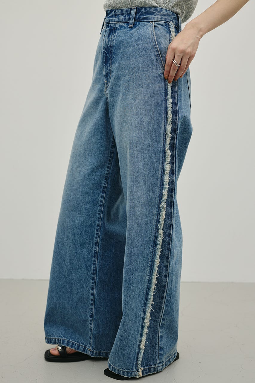 サイドフリンジワイドデニム BLU S