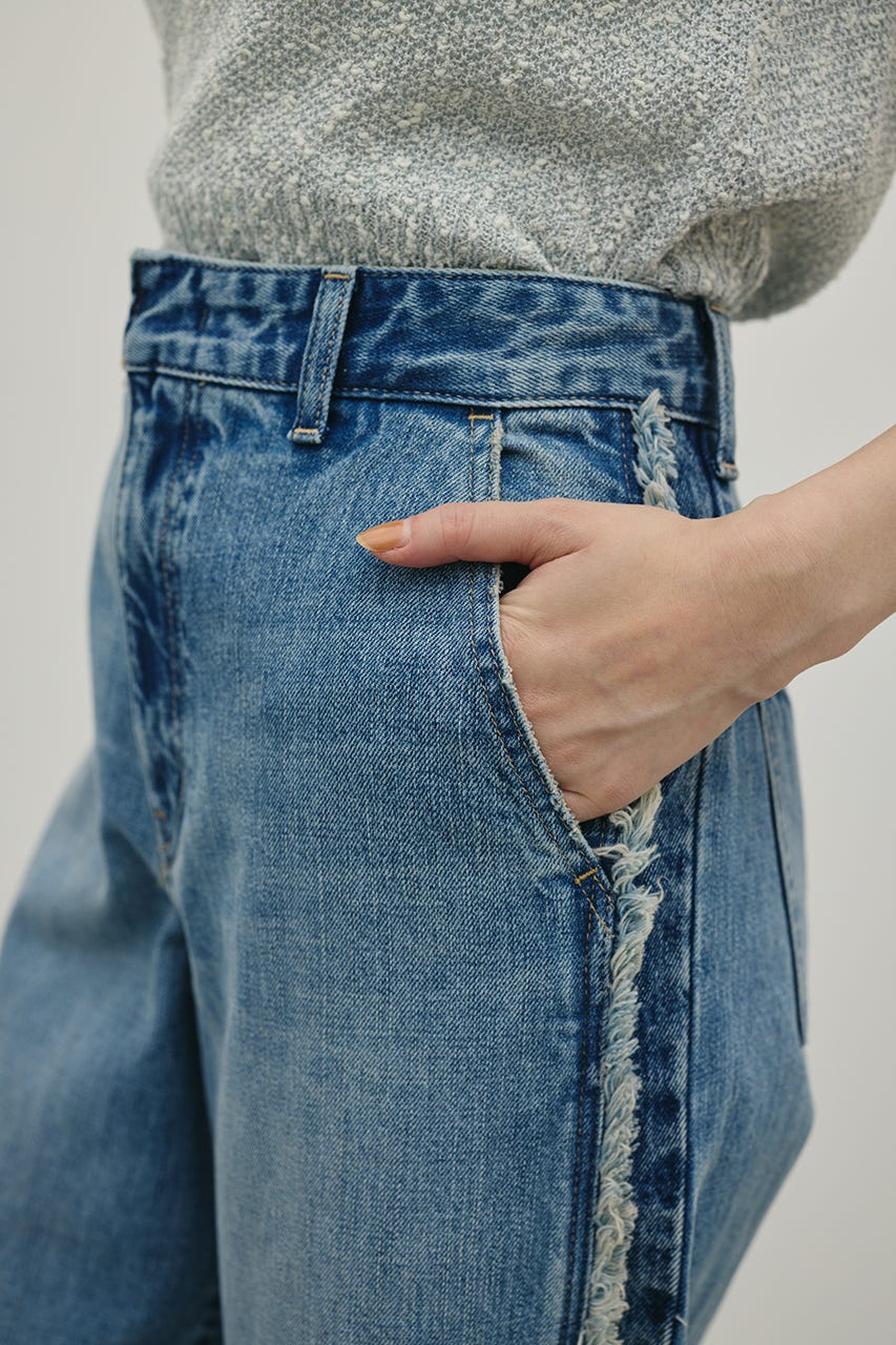 サイドフリンジワイドデニム BLU S