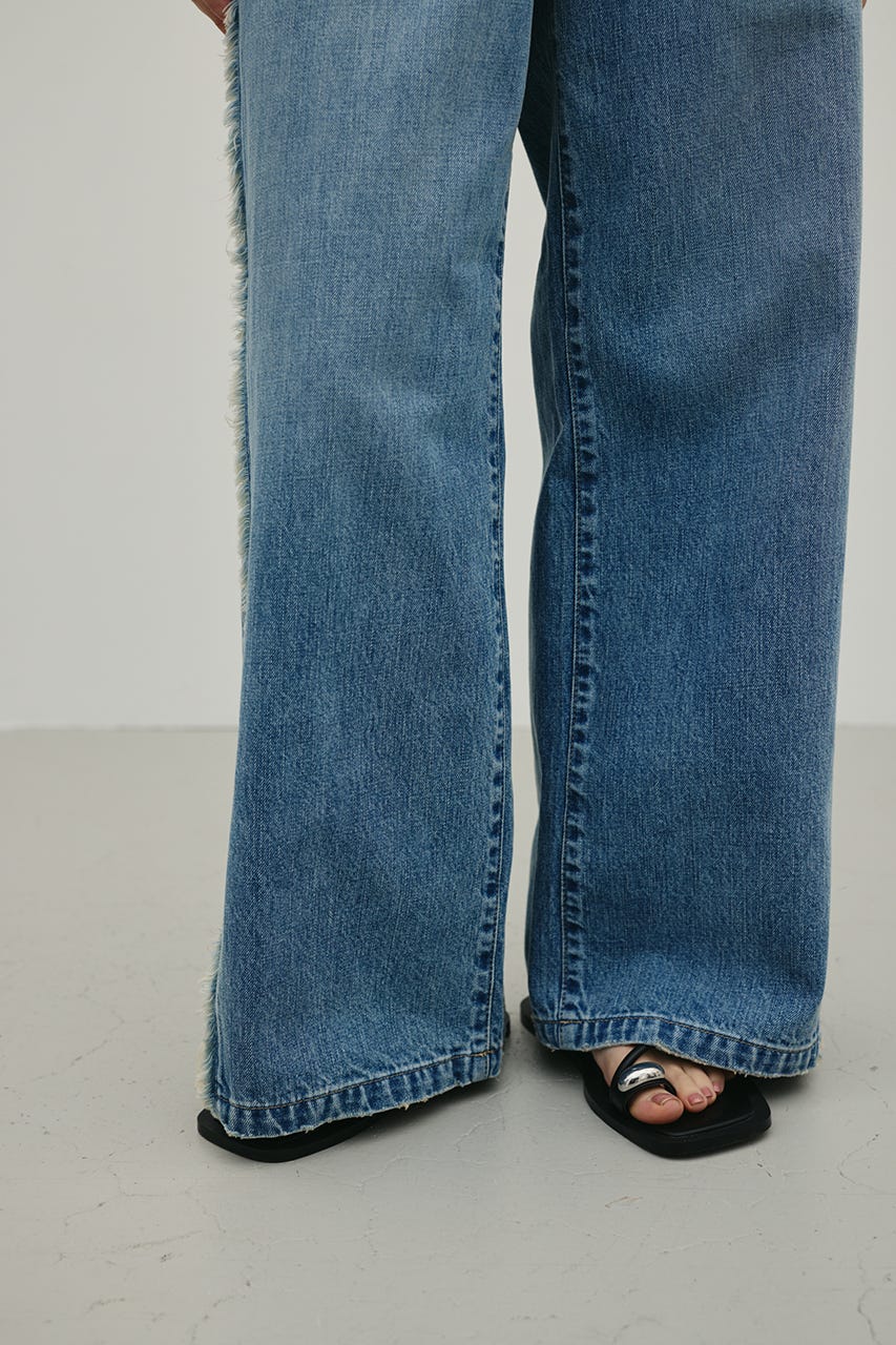 サイドフリンジワイドデニム BLU S