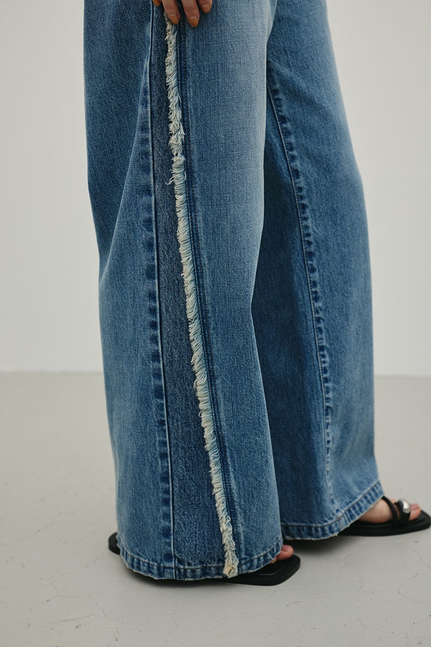 サイドフリンジワイドデニム BLU S