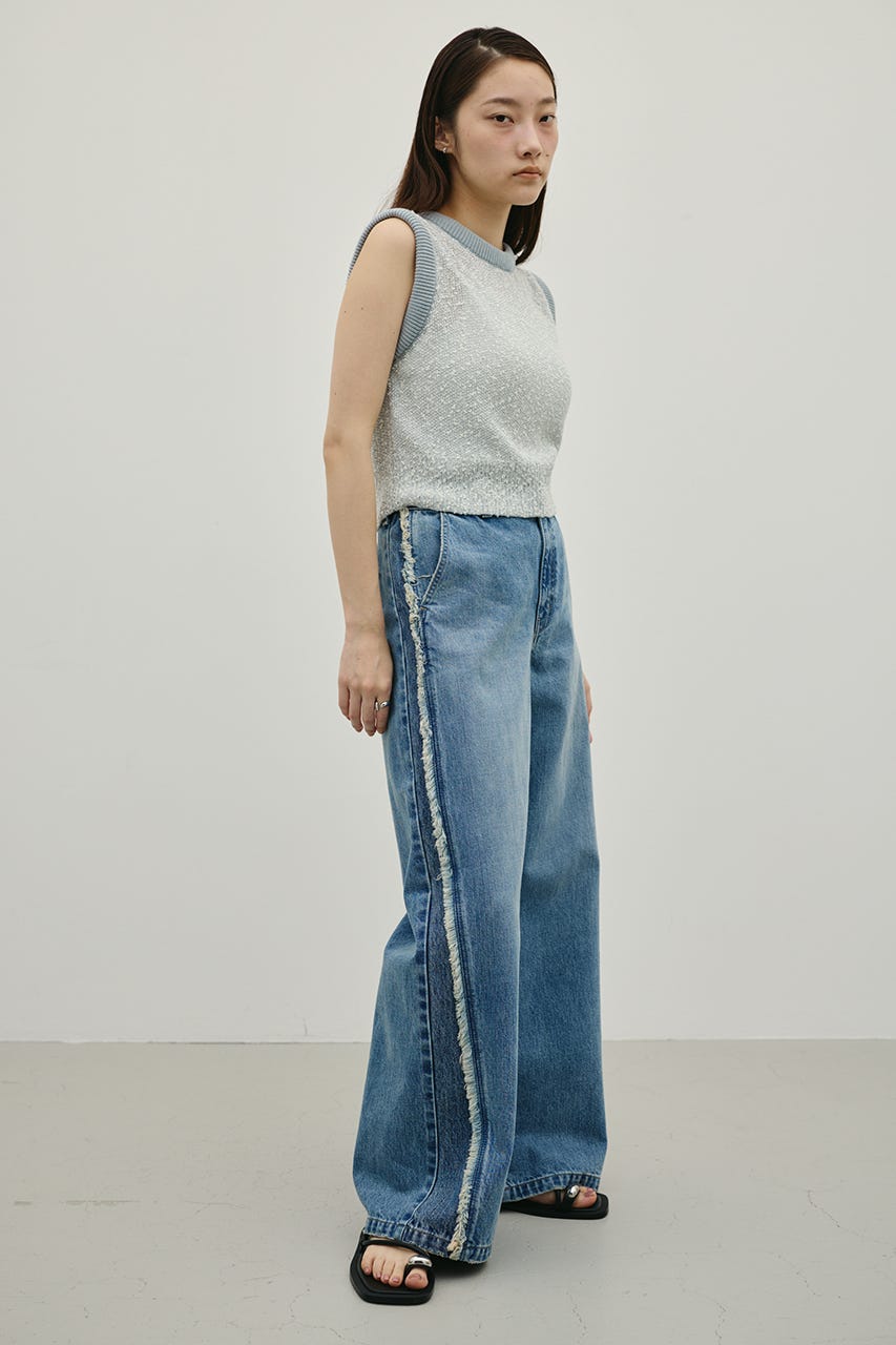 サイドフリンジワイドデニム BLU S