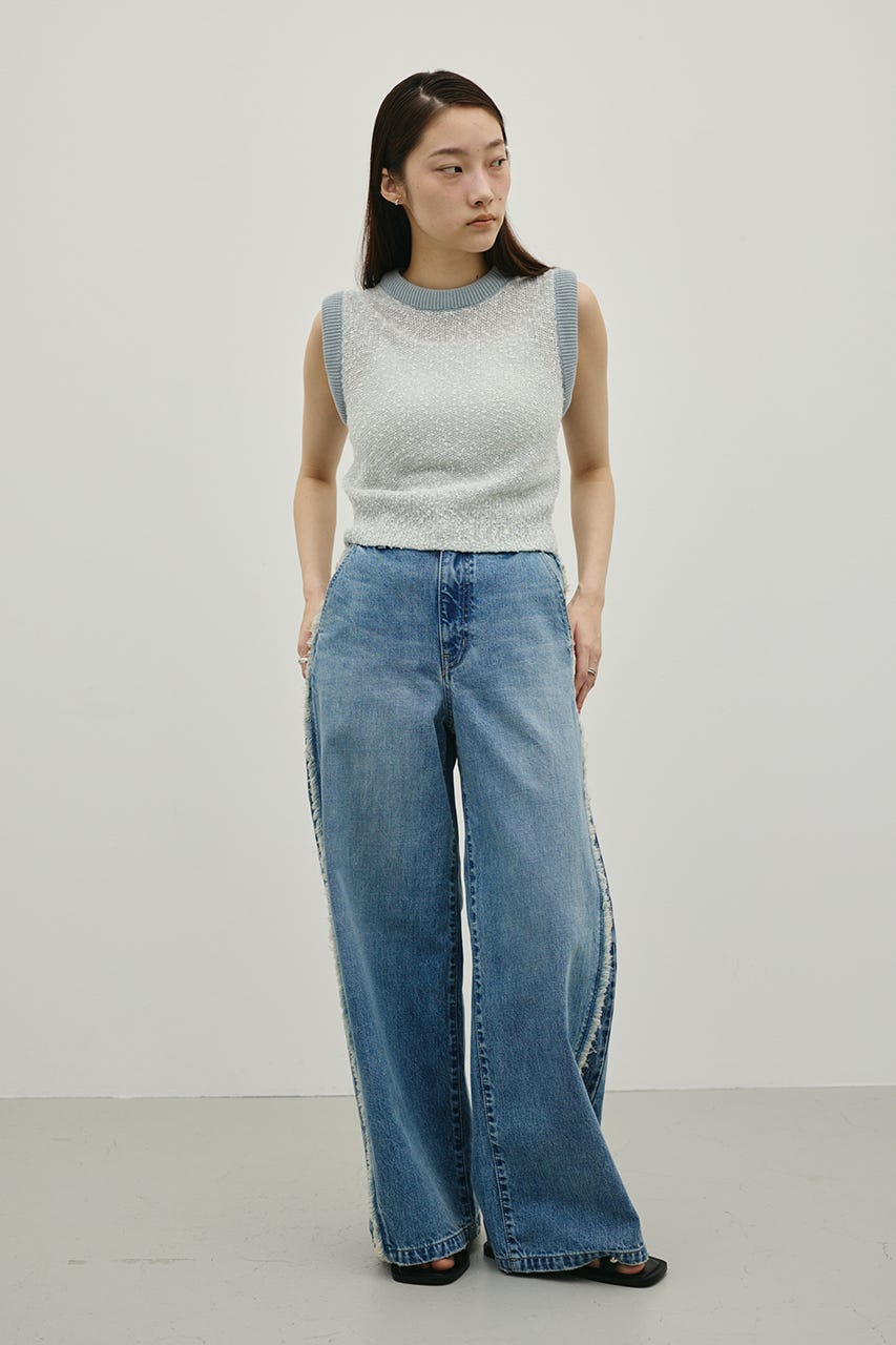 サイドフリンジワイドデニム BLU S