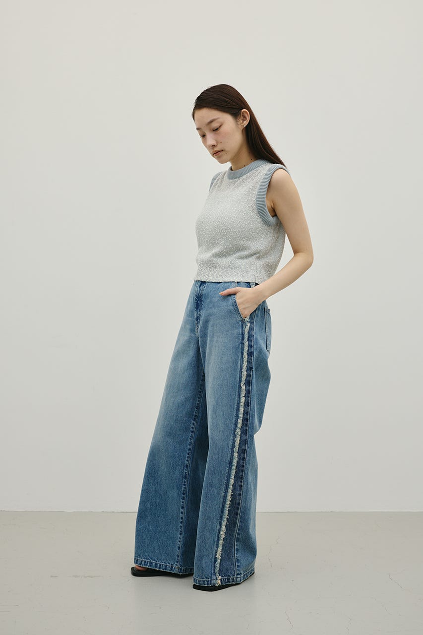 サイドフリンジワイドデニム BLU S