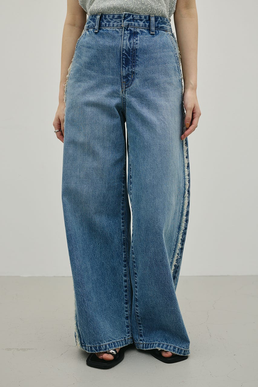 サイドフリンジワイドデニム BLU S