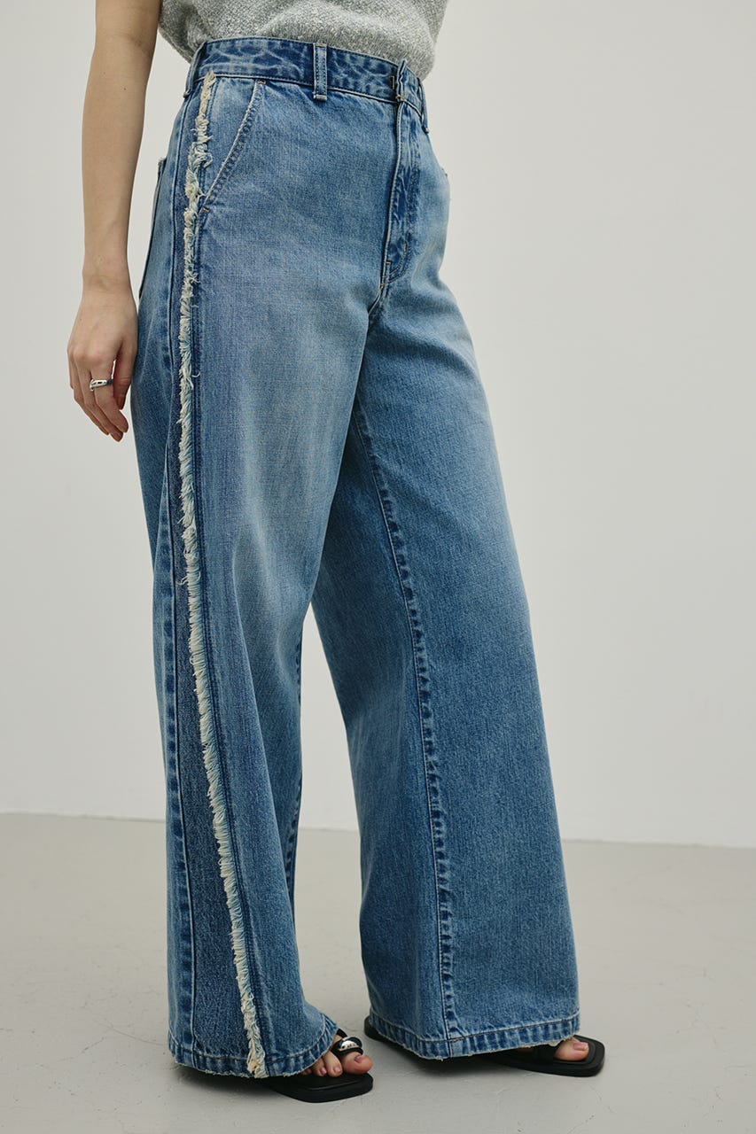 サイドフリンジワイドデニム BLU S