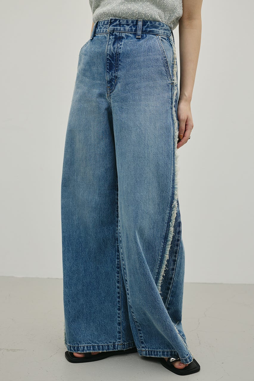 サイドフリンジワイドデニム BLU S