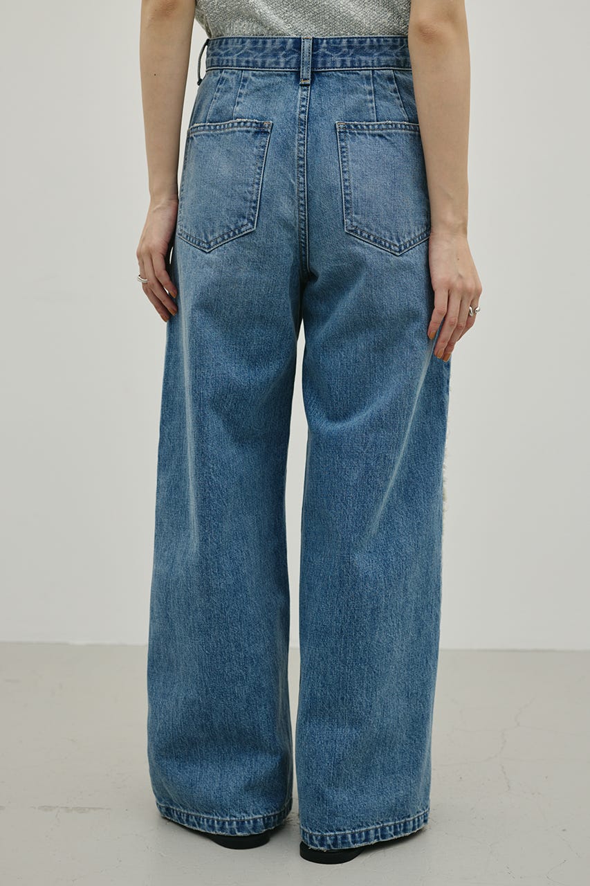 サイドフリンジワイドデニム BLU S