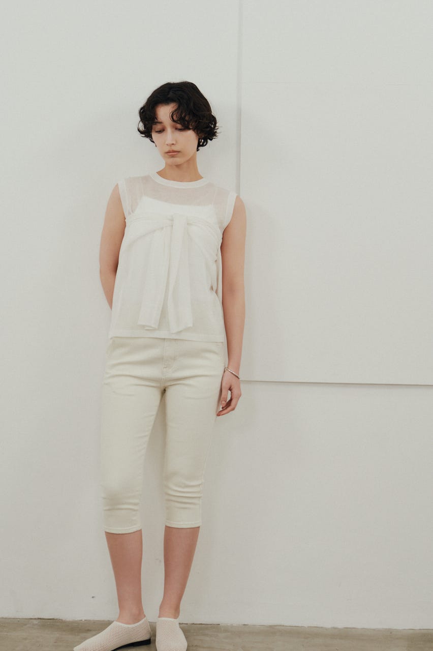 ストレッチデニムカプリパンツ WHT S