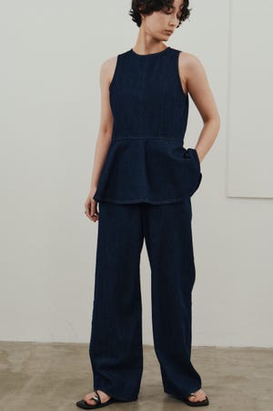 ペプラムデニムオールインワン