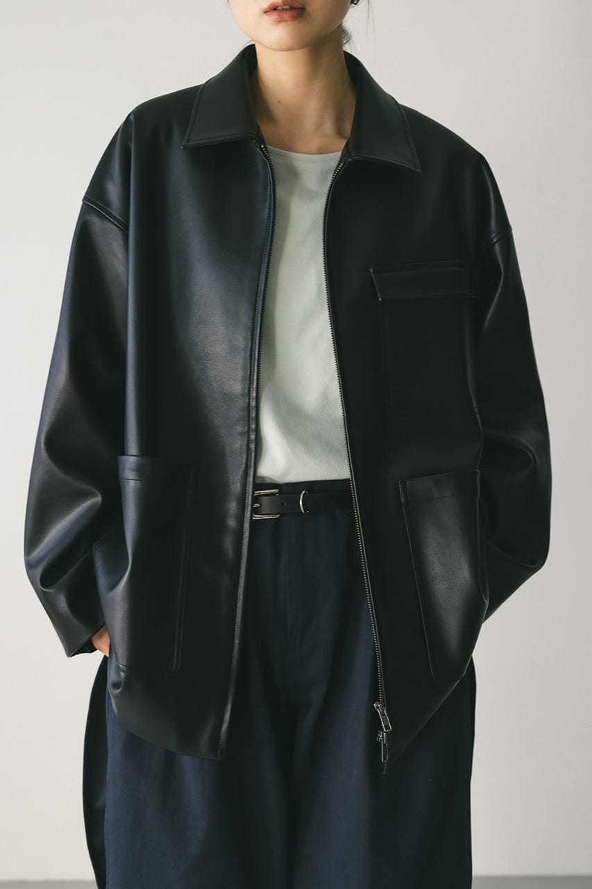 フェイクレザージャケット BLK FREE