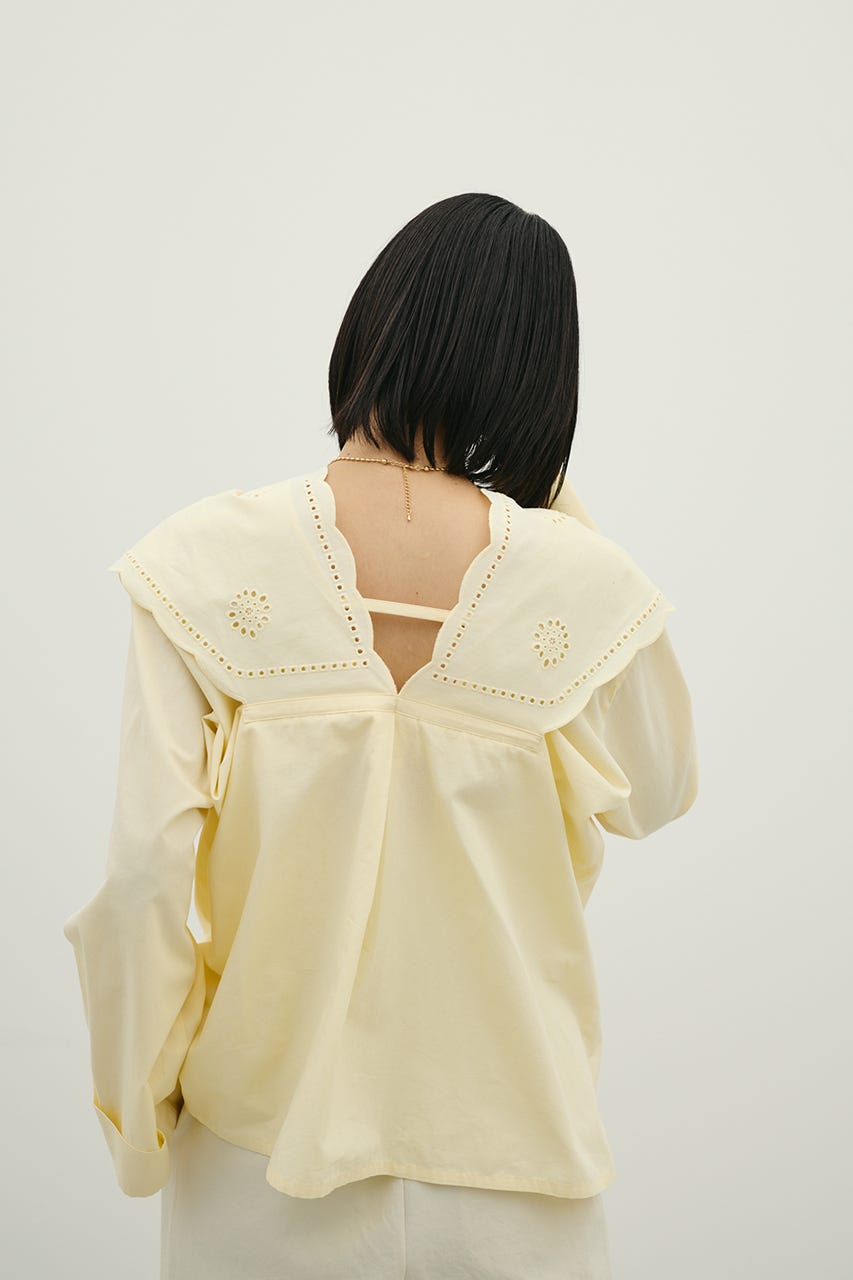 カットワークカラーブラウス L/YEL FREE