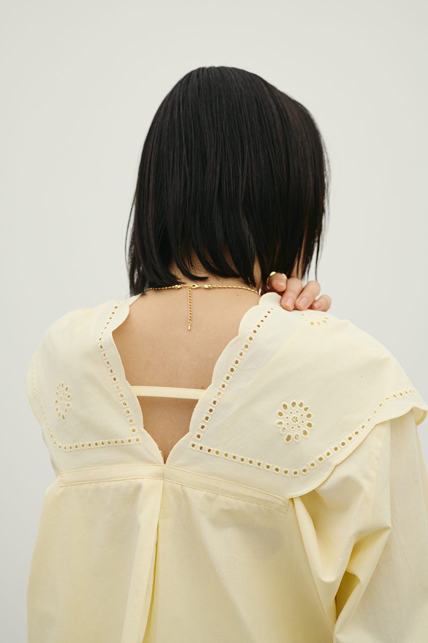 カットワークカラーブラウス L/YEL FREE