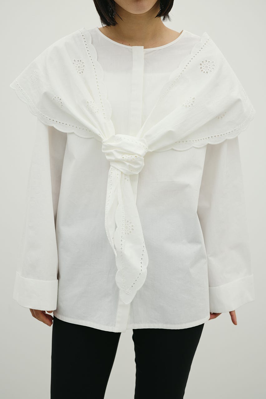 カットワークカラーブラウス WHT FREE