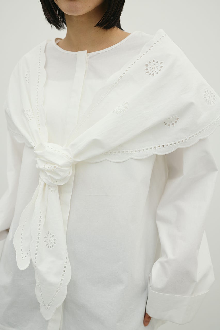 カットワークカラーブラウス WHT FREE