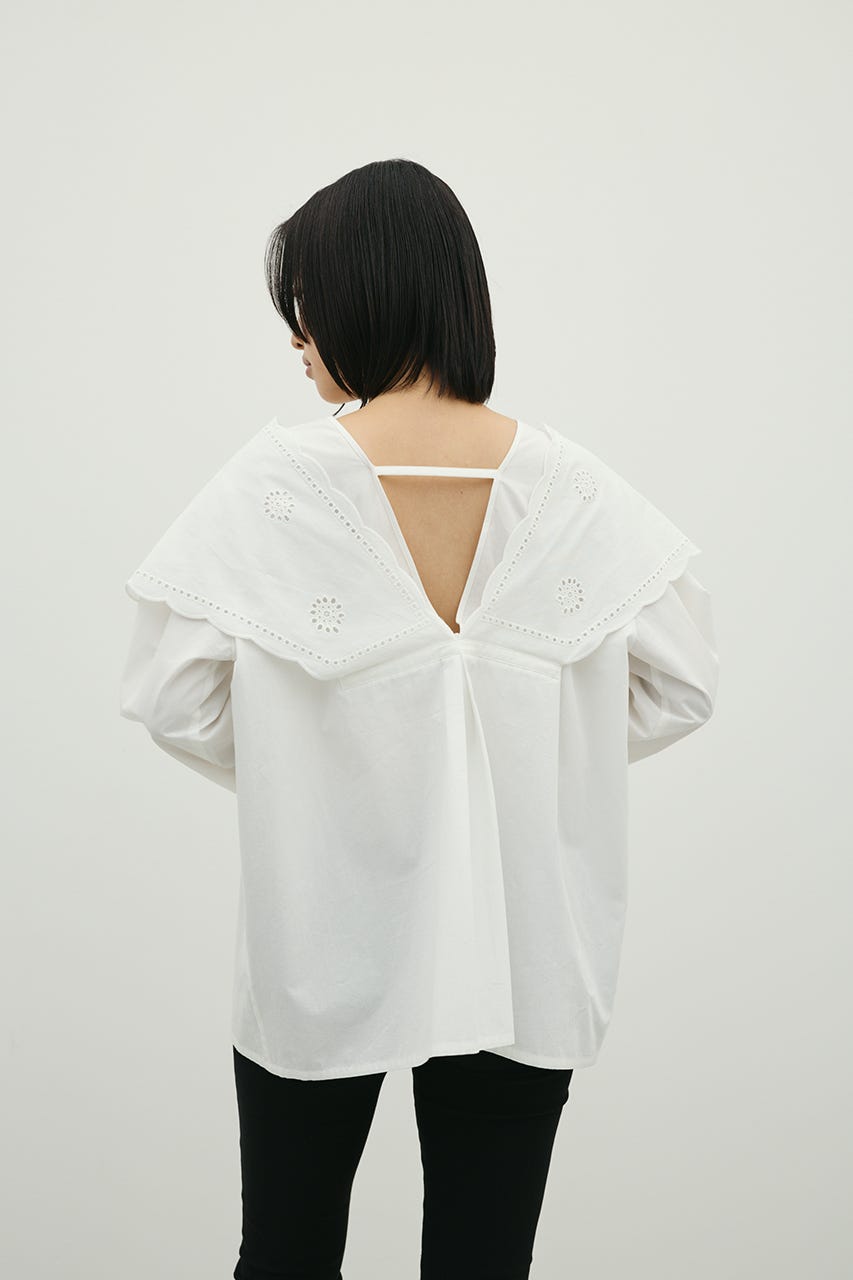 カットワークカラーブラウス WHT FREE