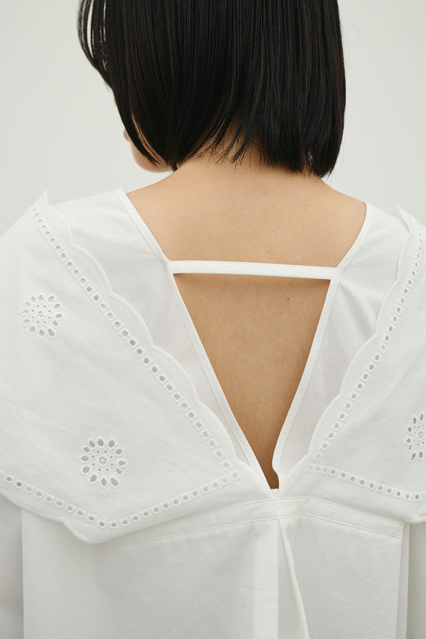 カットワークカラーブラウス WHT FREE