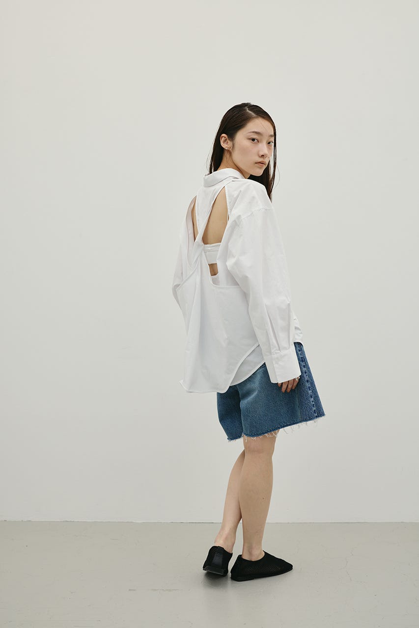 バックオープンデザインシャツ WHT FREE