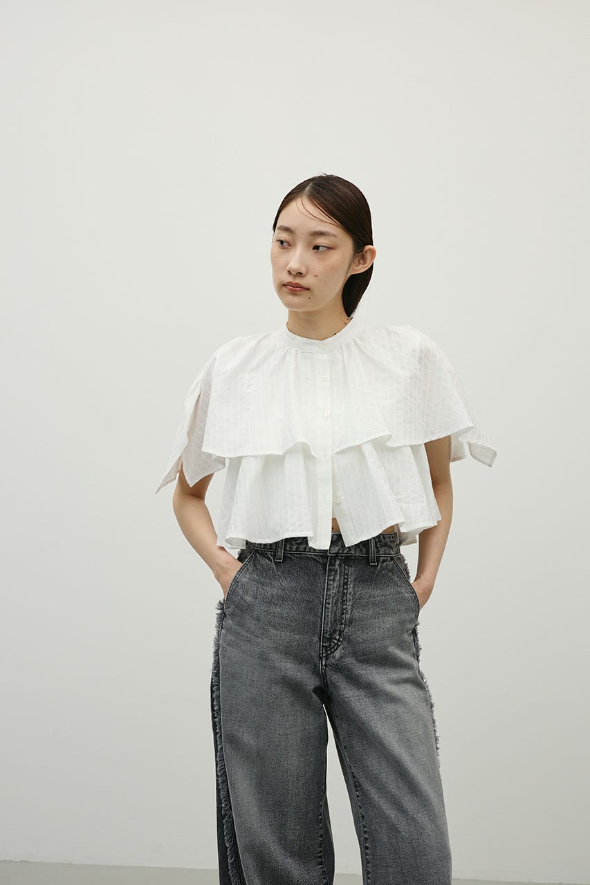 ティアードフリルシャツ WHT FREE