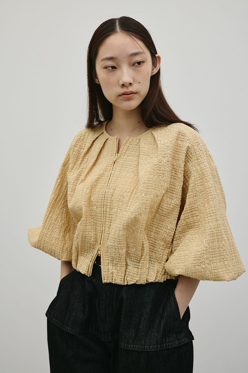 ボリュームスリーブレースブルゾン YEL FREE