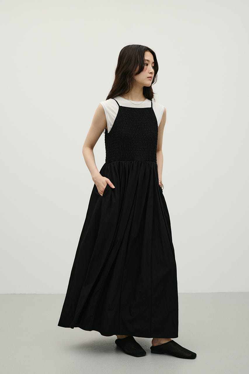 シャーリングギャザーキャミワンピース BLK M