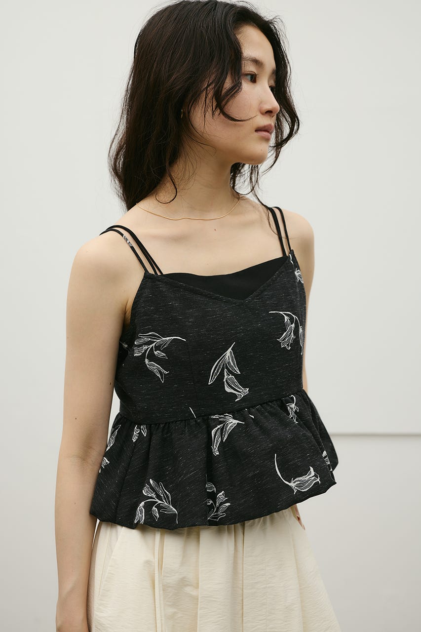 リネンミックスバルーンキャミ 柄BLK M