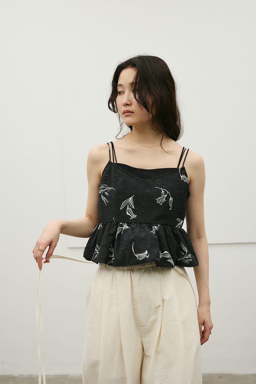 リネンミックスバルーンキャミ 柄BLK M