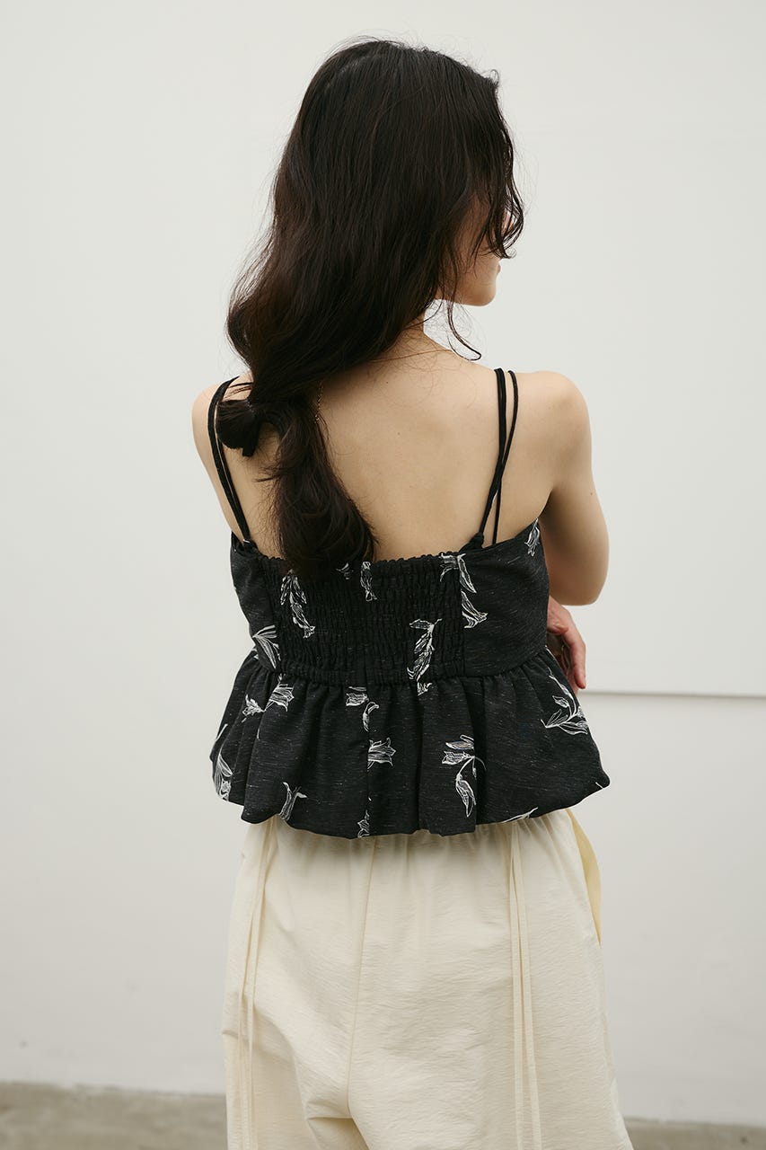 リネンミックスバルーンキャミ 柄BLK M