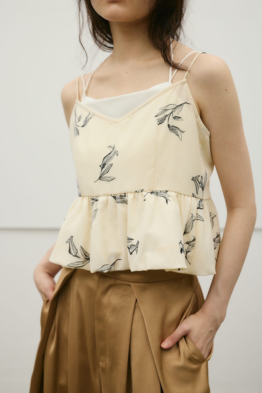 リネンミックスバルーンキャミ 柄WHT S