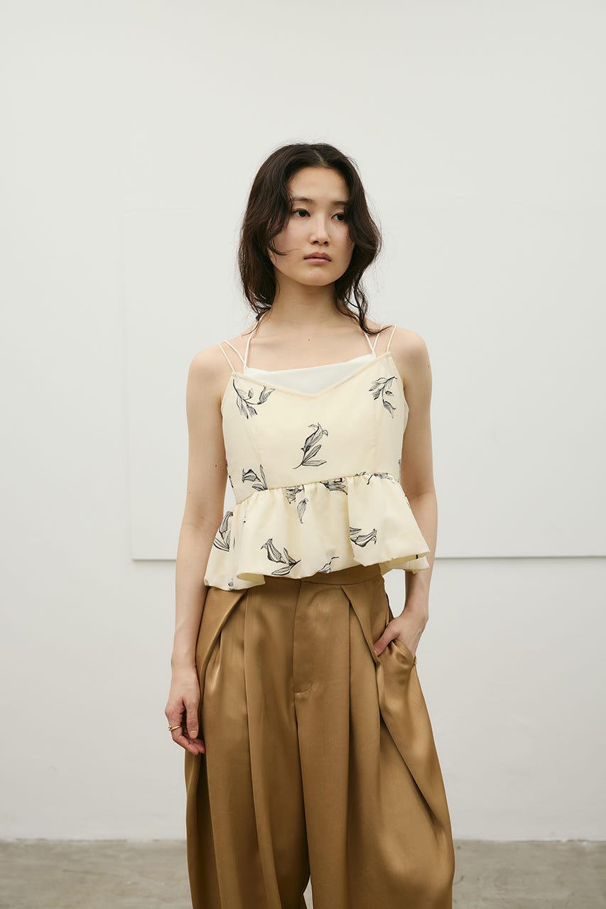 リネンミックスバルーンキャミ 柄WHT S