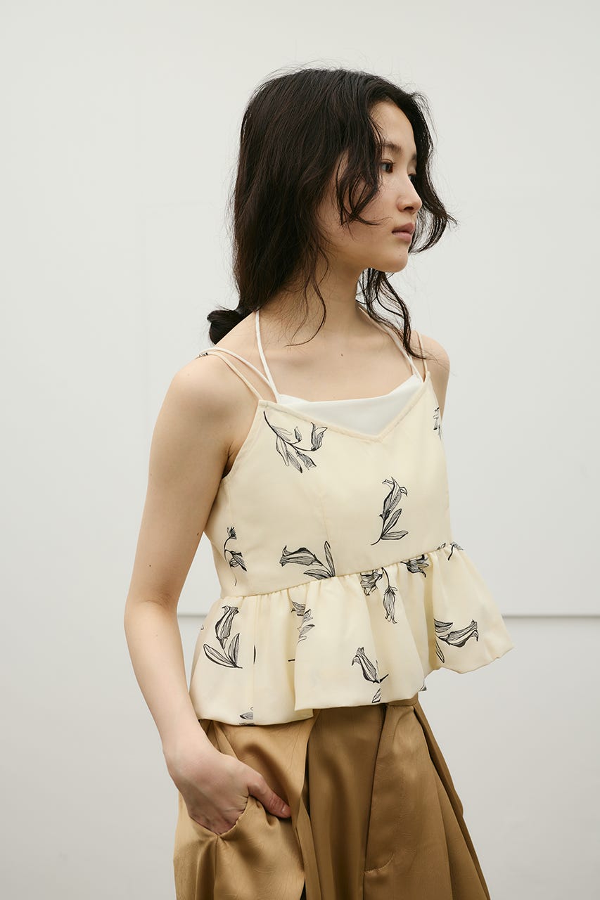 リネンミックスバルーンキャミ 柄WHT S