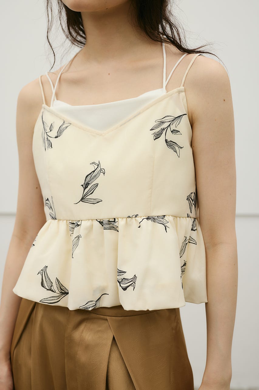 リネンミックスバルーンキャミ 柄WHT S