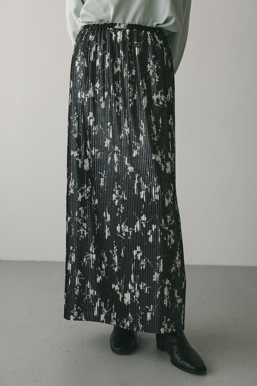 フラワープリントプリーツスカート BLK M