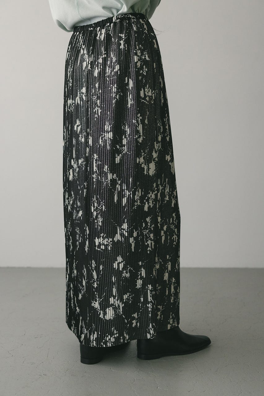 フラワープリントプリーツスカート BLK M