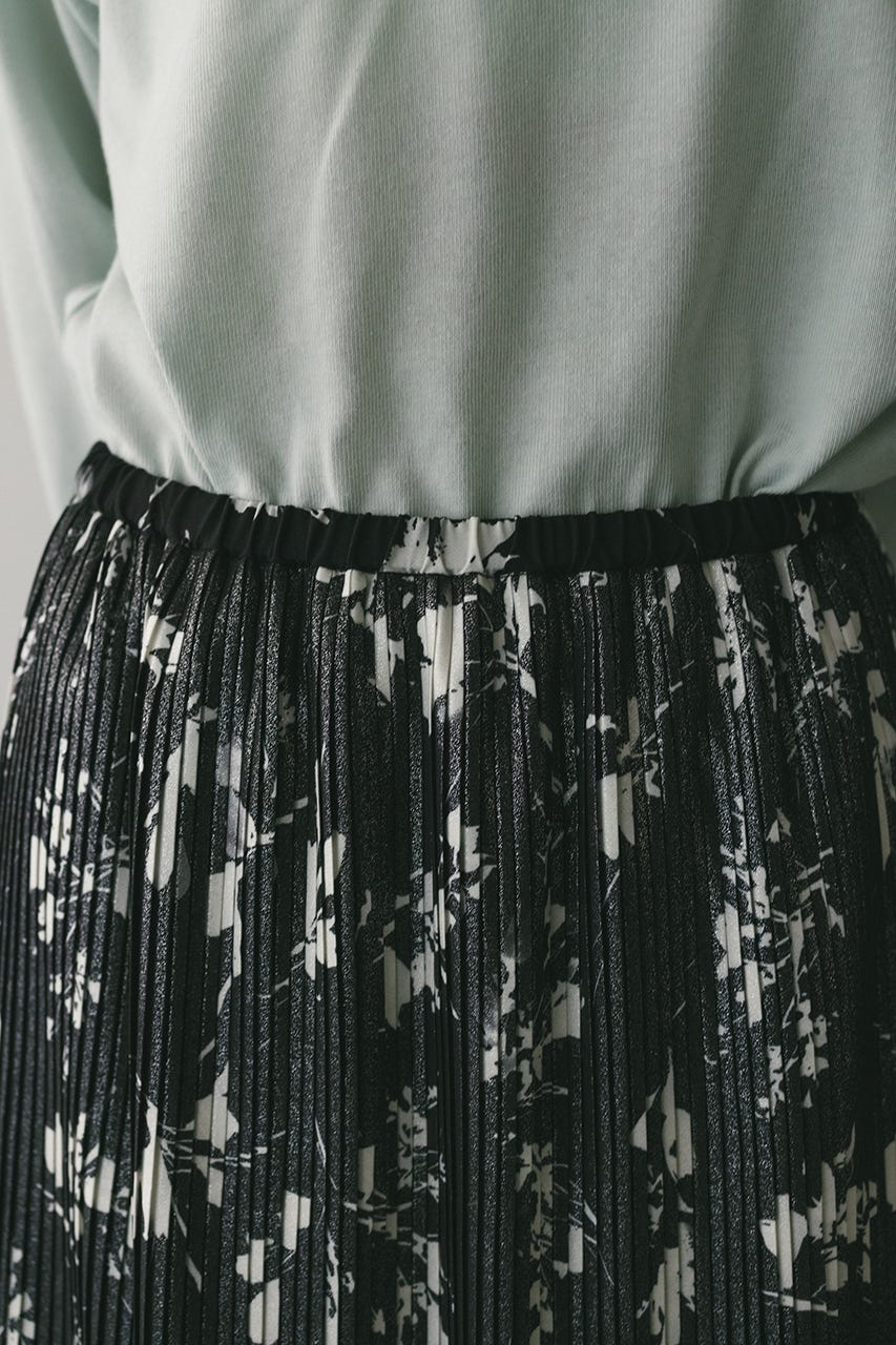 フラワープリントプリーツスカート BLK M