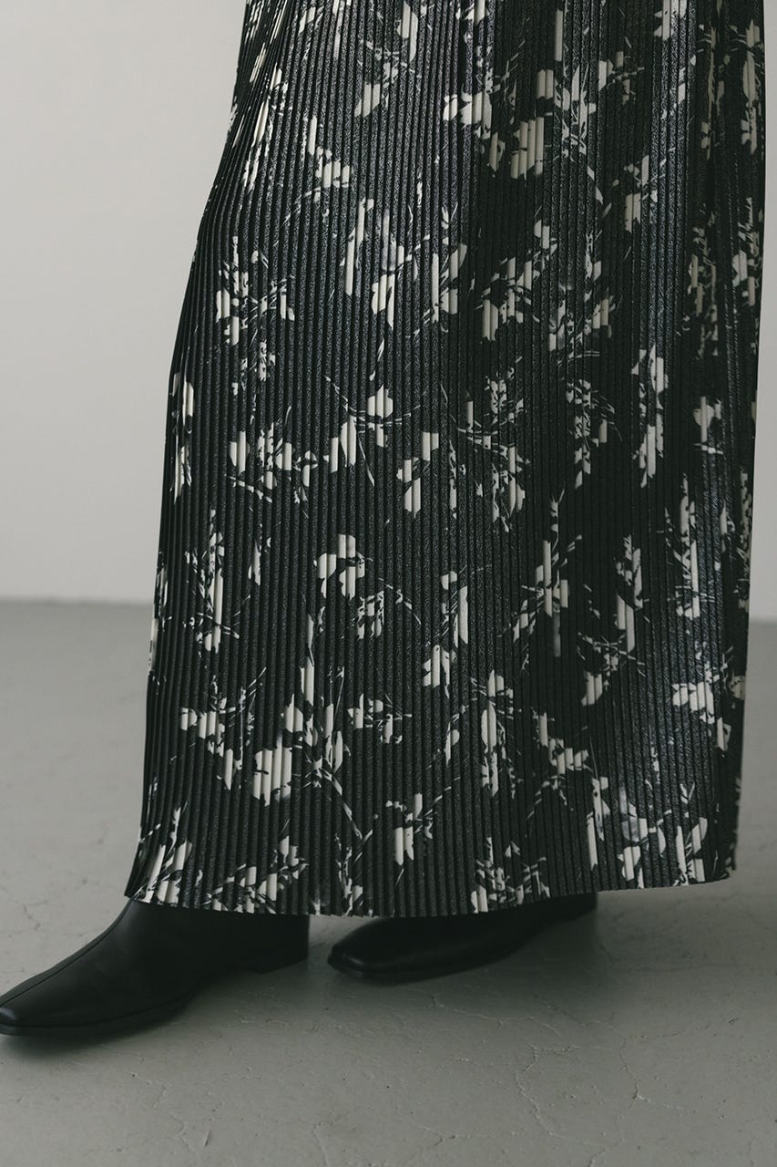 フラワープリントプリーツスカート BLK M