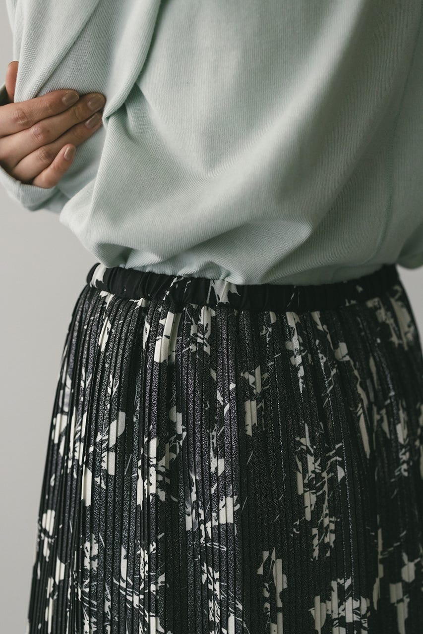 フラワープリントプリーツスカート BLK M