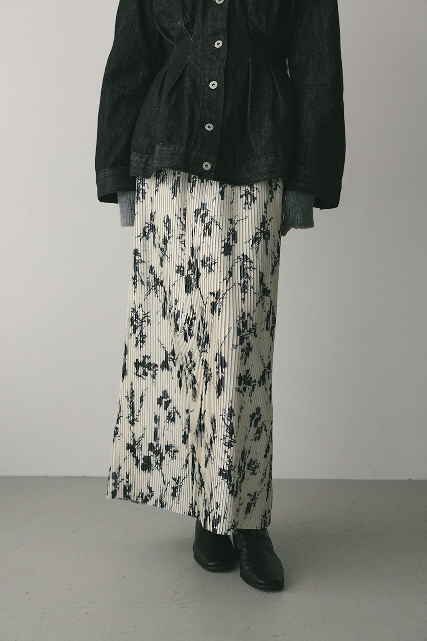 フラワープリントプリーツスカート WHT S