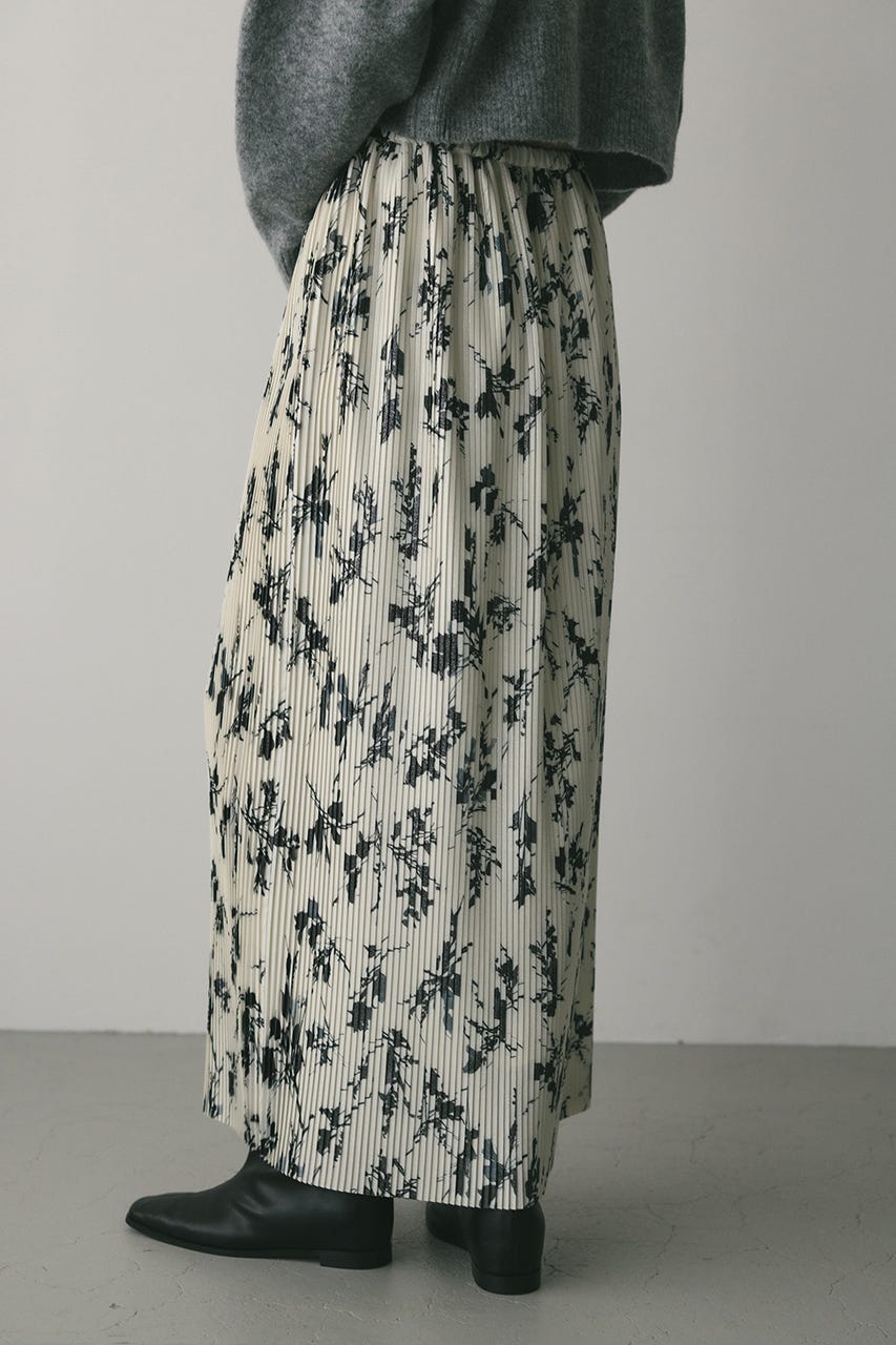 フラワープリントプリーツスカート WHT S