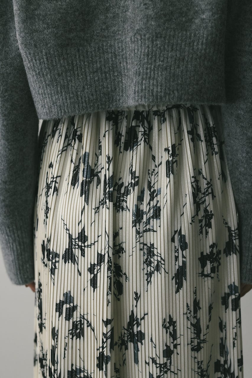 フラワープリントプリーツスカート WHT S