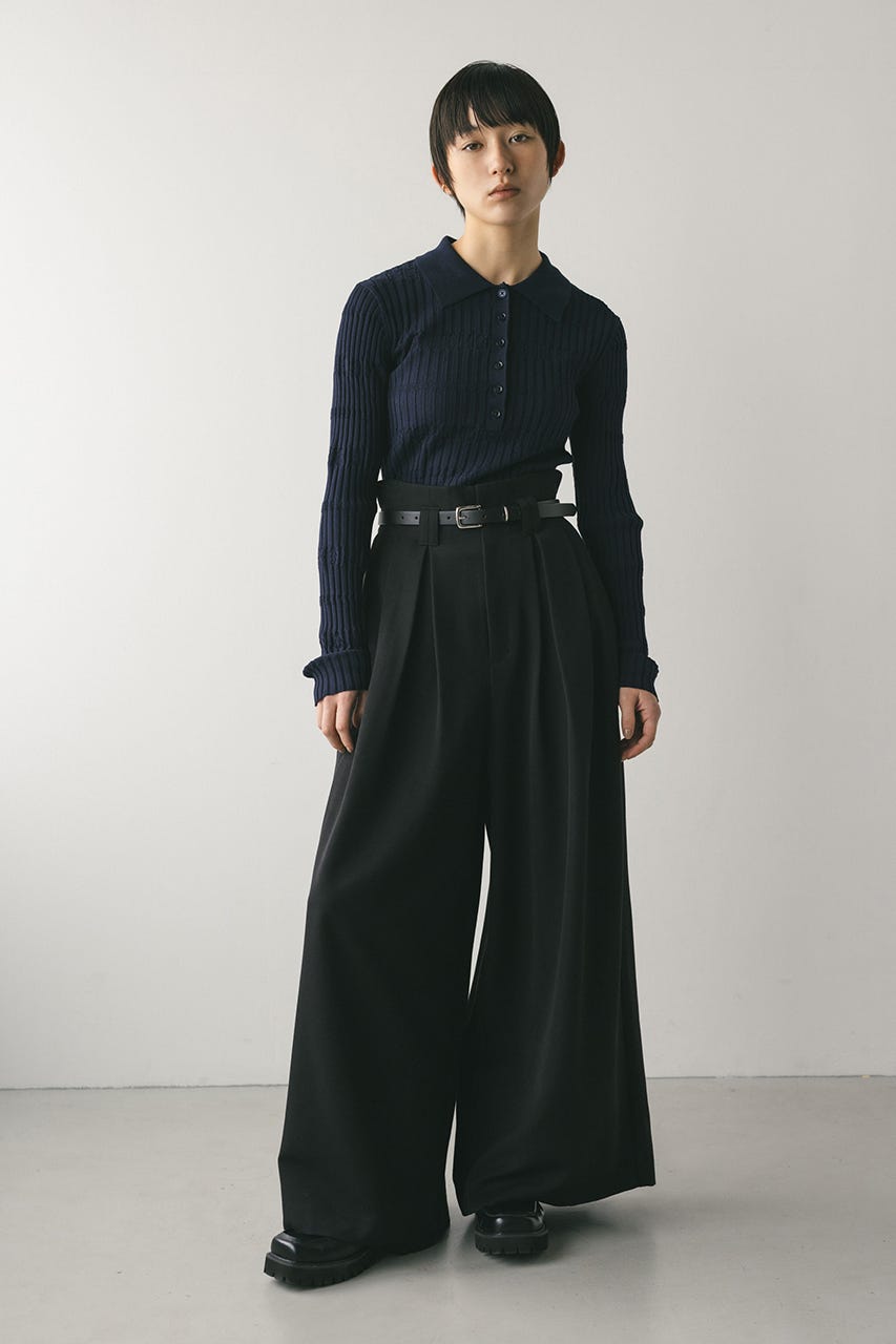 ハイウエストタックワイドパンツ BLK M