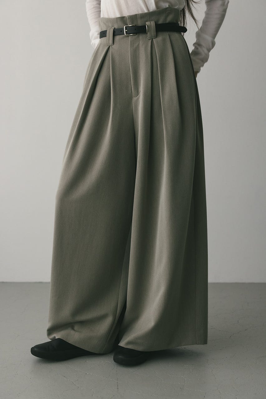 ハイウエストタックワイドパンツ L/BEG S