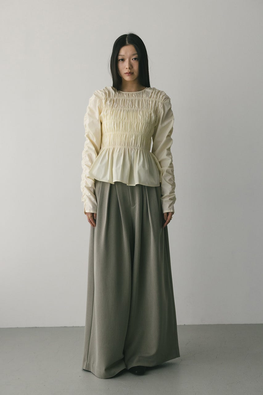 ハイウエストタックワイドパンツ L/BEG S