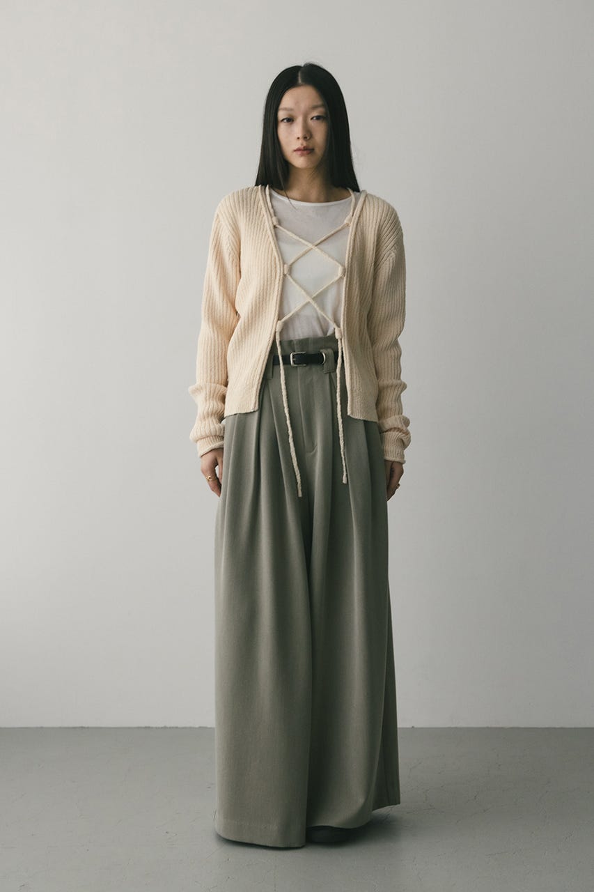 ハイウエストタックワイドパンツ L/BEG S