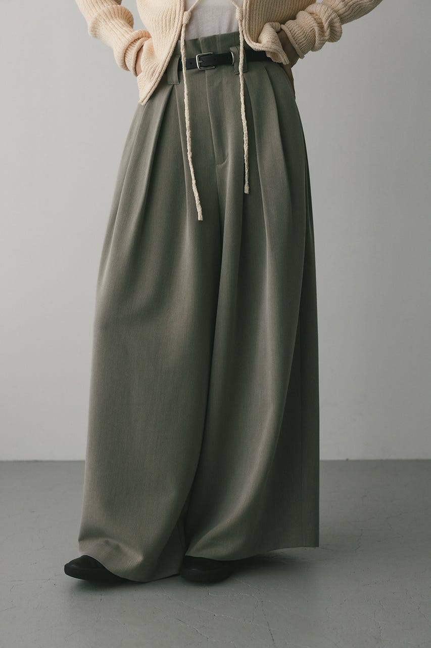 ハイウエストタックワイドパンツ L/BEG S