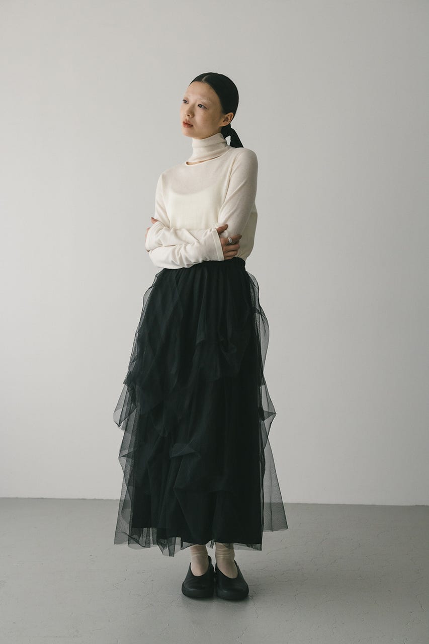 ランダムティアードチュールスカート BLK S