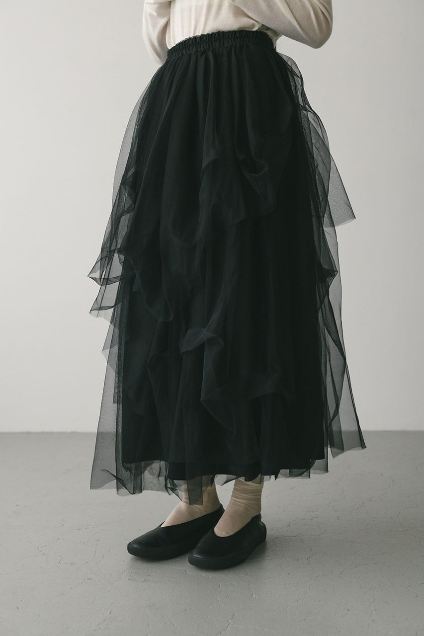 ランダムティアードチュールスカート BLK S