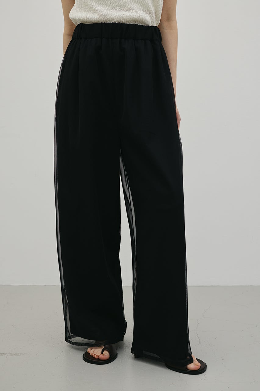 シアーレイヤードリラックスパンツ BLK S