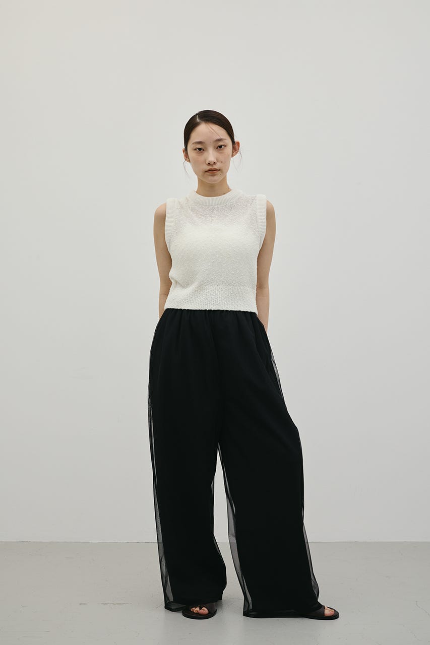 シアーレイヤードリラックスパンツ BLK S